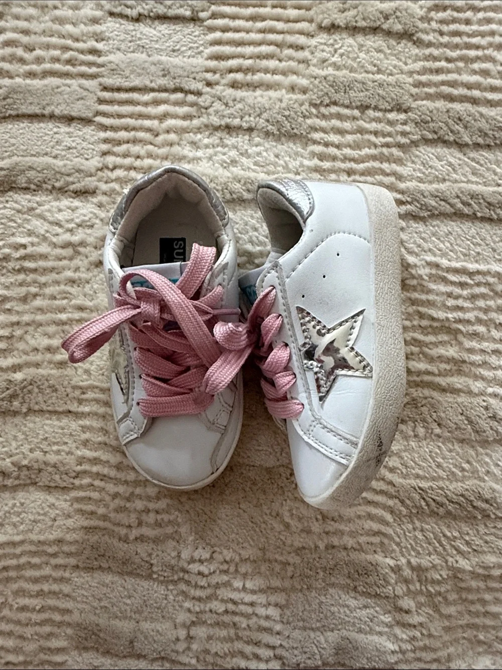 Golden Goose White Sneakers with Pink Laces and Silver Star Accent
